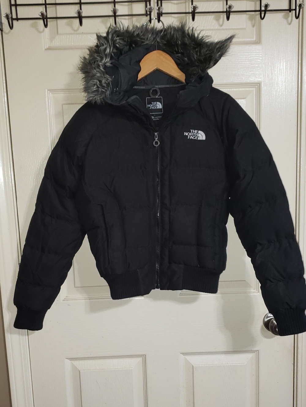 💘🖤💘 The North Face Arctic Bomber Puffer Fill Goose Down Faux Fur Black Jacket